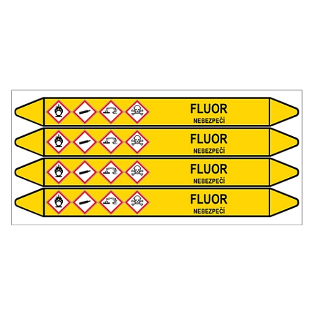 Značení potrubí, fluor,4 ks, 250 × 26 mm